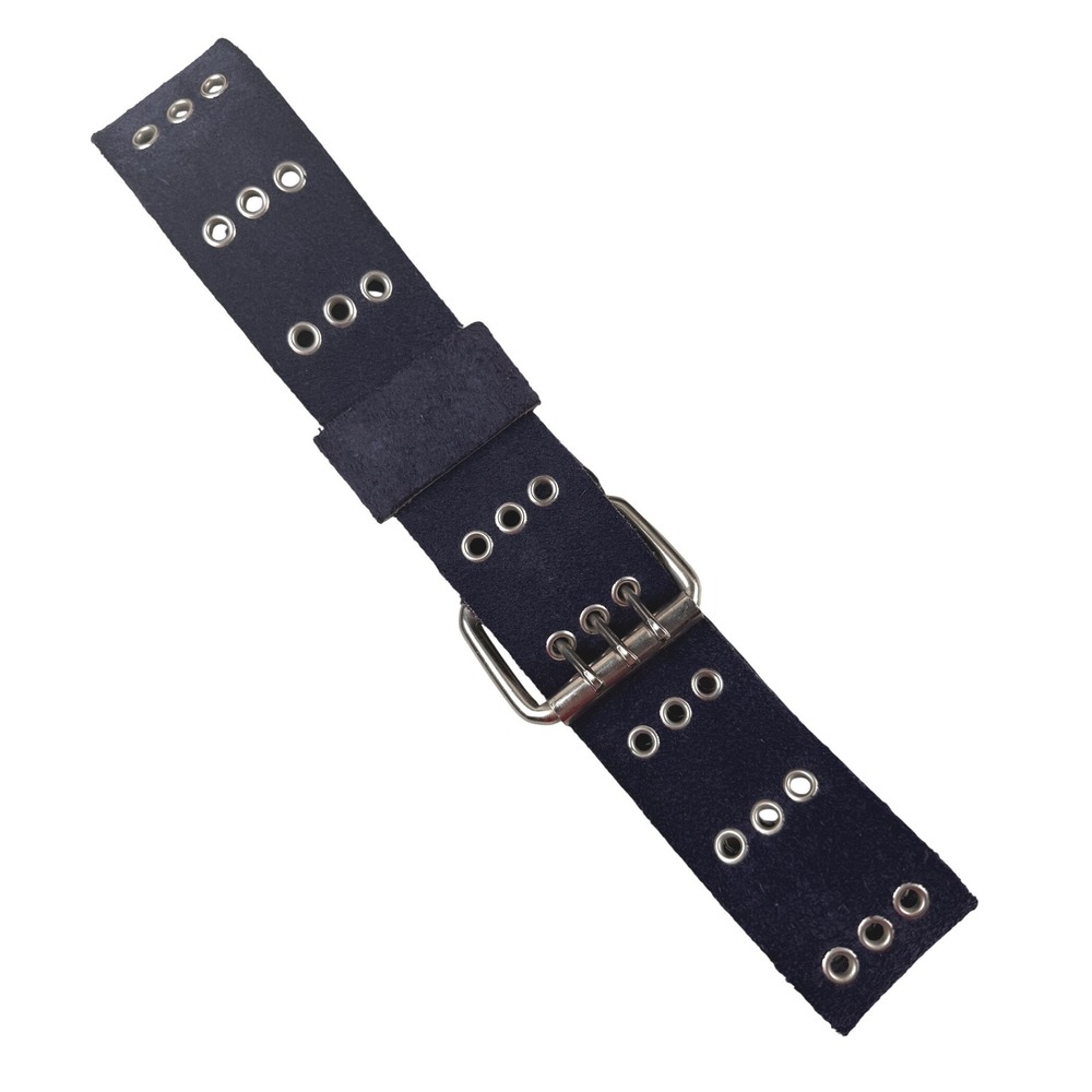 Off The Hip Navy Blue Suede‎ Triple Grommet Belt Wide Triple Prong Buckle Y2K
